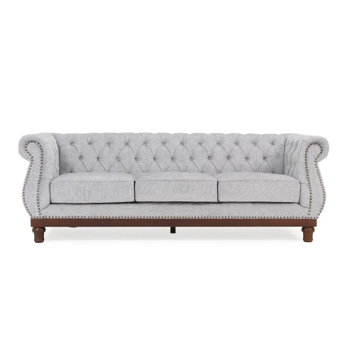 Henbury Chesterfield Grey Plush Fabric 3 Seater Sofa – image 4