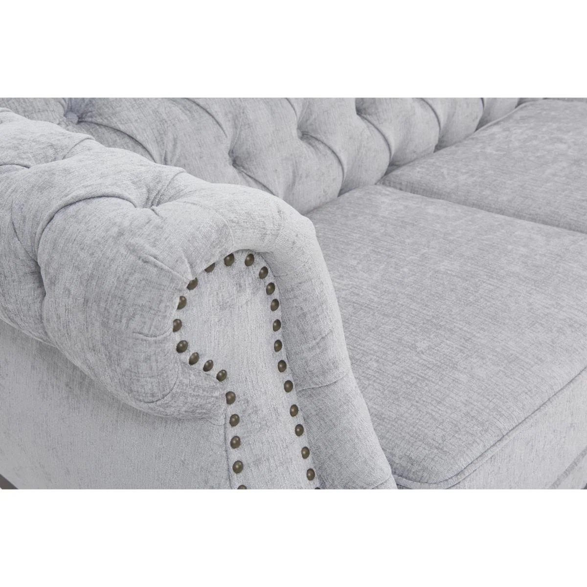 Henbury Chesterfield Grey Plush Fabric 3 Seater Sofa – image 6