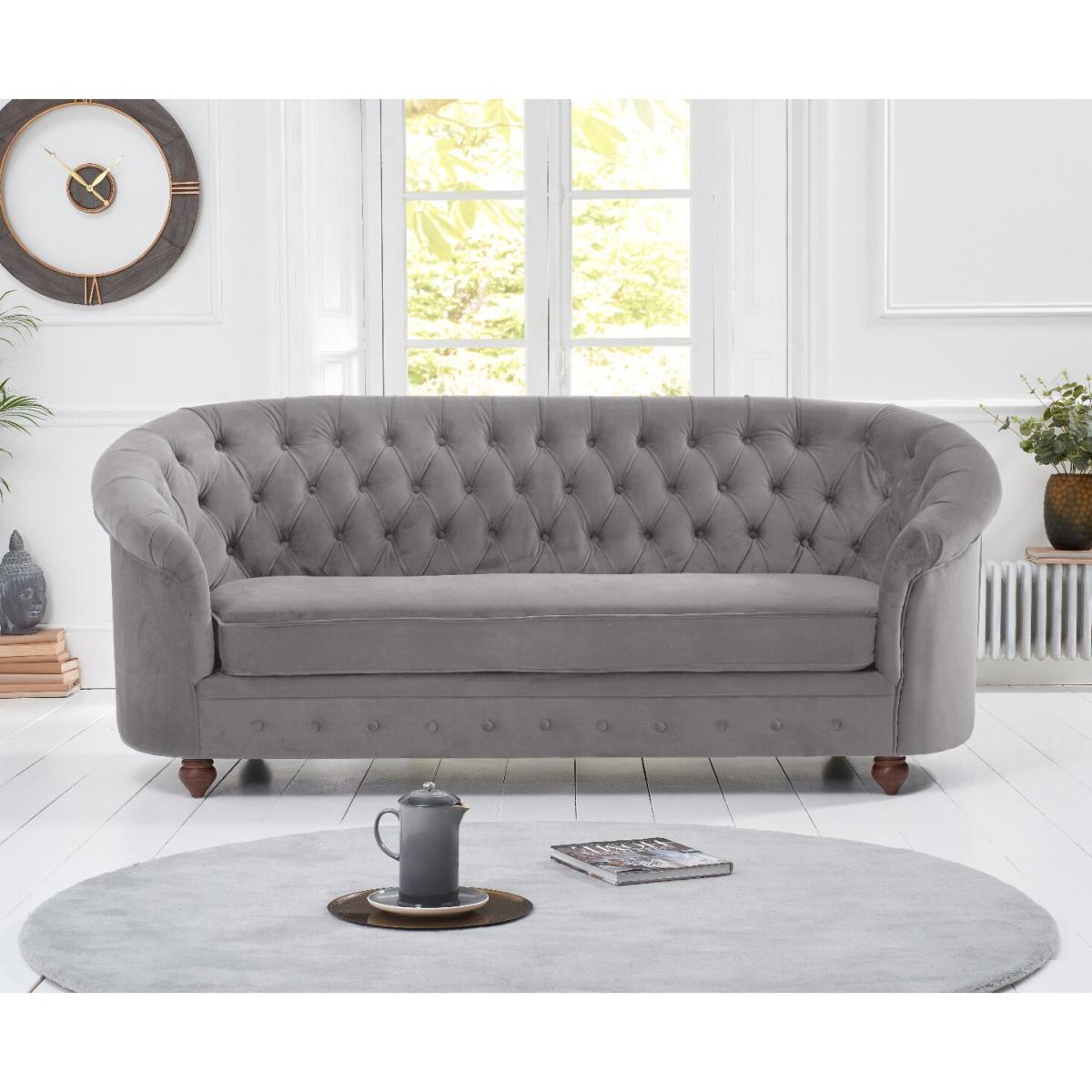 Apsley Chesterfield Grey Velvet 3 Seater Sofa – image 2