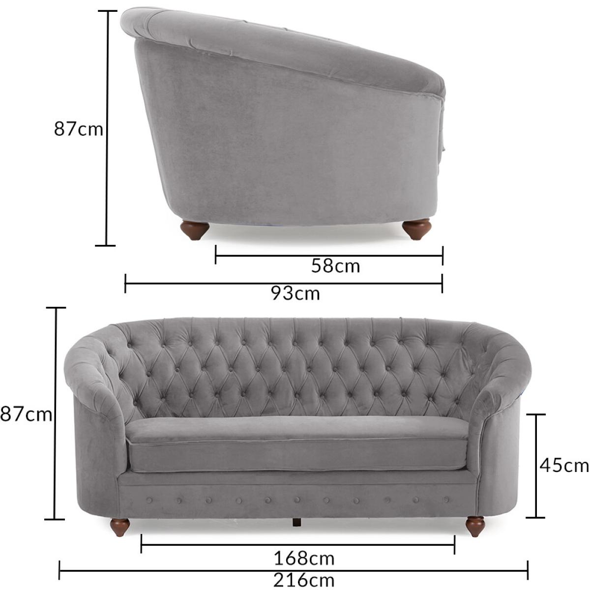 Apsley Chesterfield Grey Velvet 3 Seater Sofa – image 10
