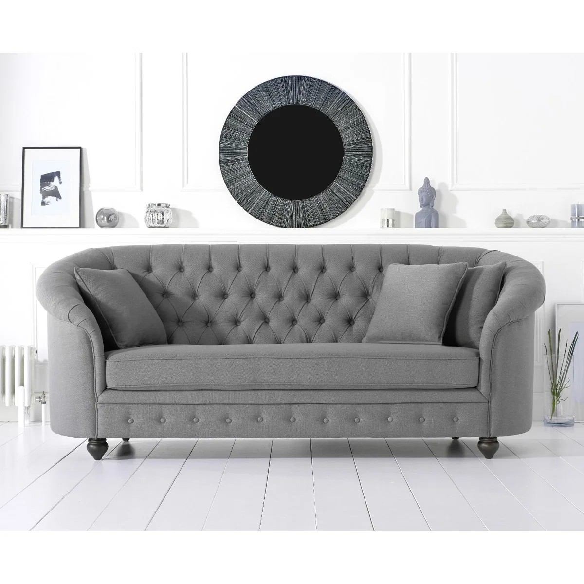 Chloe Chesterfield Grey Linen Fabric Three-Seater Sofa – image 2