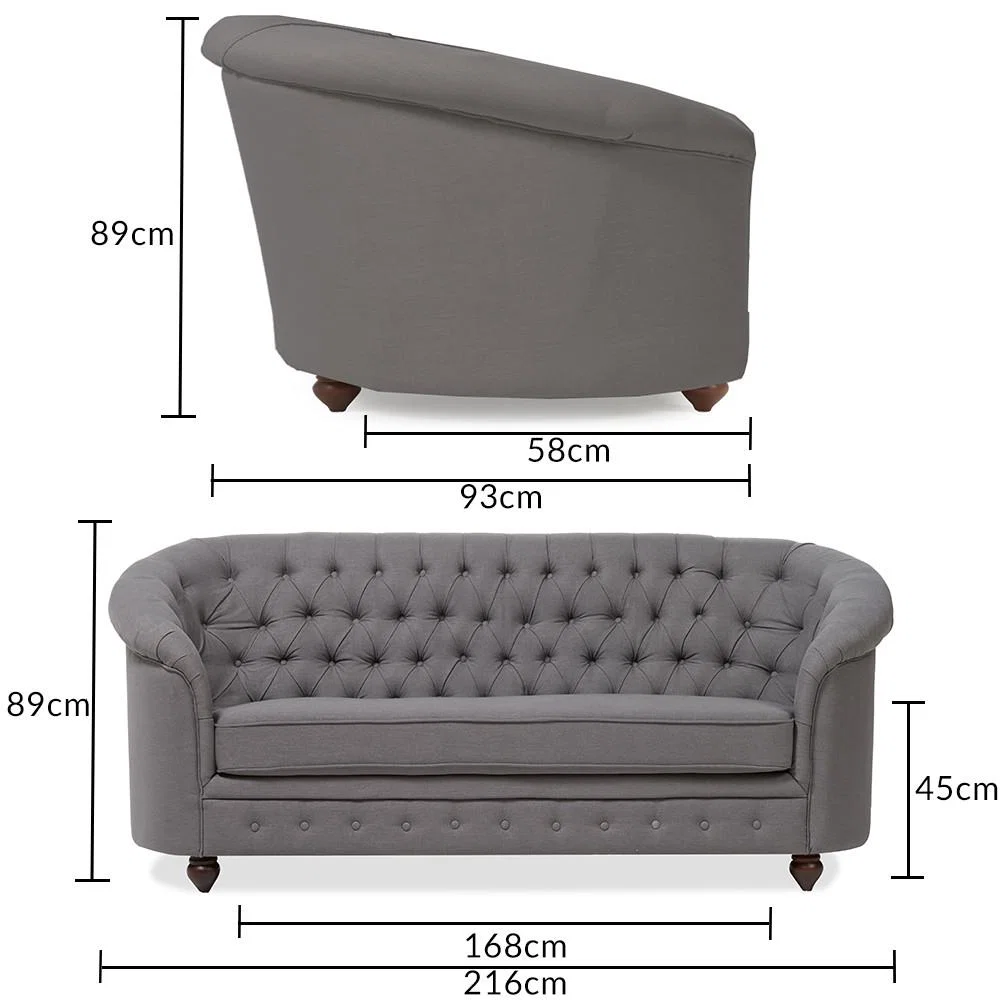Chloe Chesterfield Grey Linen Fabric Three-Seater Sofa – image 11