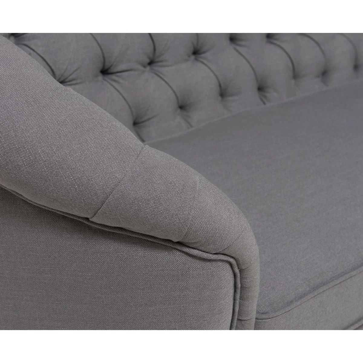 Chloe Chesterfield Grey Linen Fabric Three-Seater Sofa – image 5