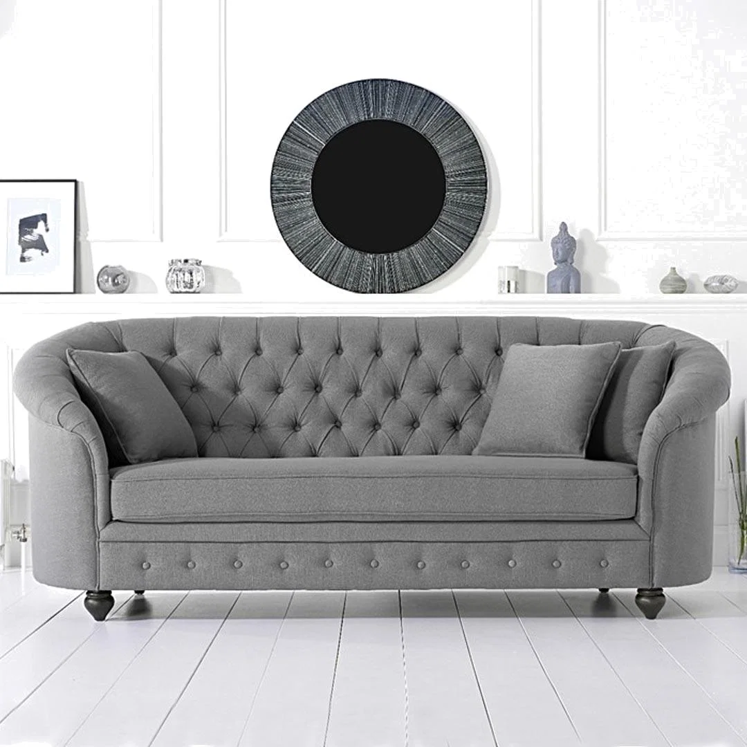 Chloe Chesterfield Grey Linen Fabric Three-Seater Sofa – image 1