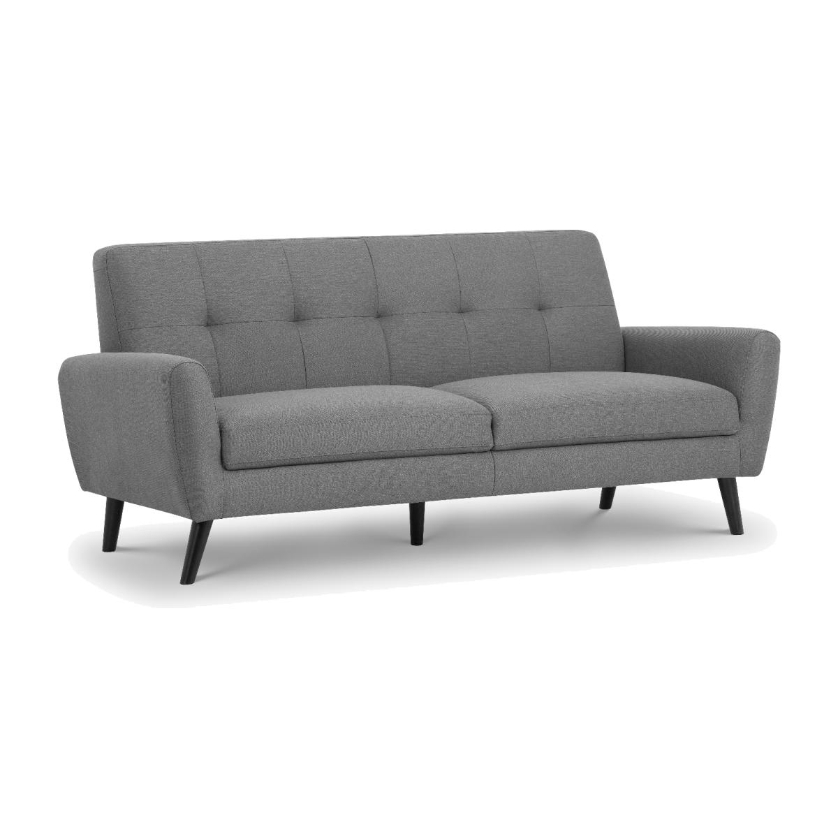 Monica Grey Linen Compact Retro 3 Seater Sofa
