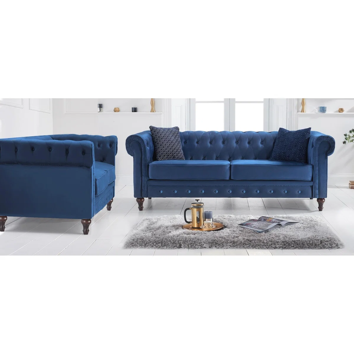 Calama Blue Velvet 3 Seater Sofa – image 11
