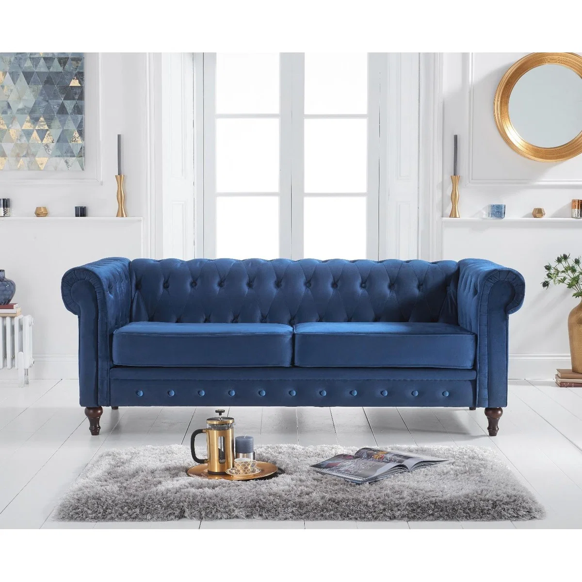 Calama Blue Velvet 3 Seater Sofa – image 3