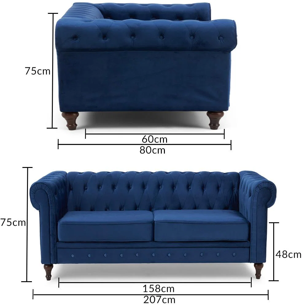 Calama Blue Velvet 3 Seater Sofa – image 10