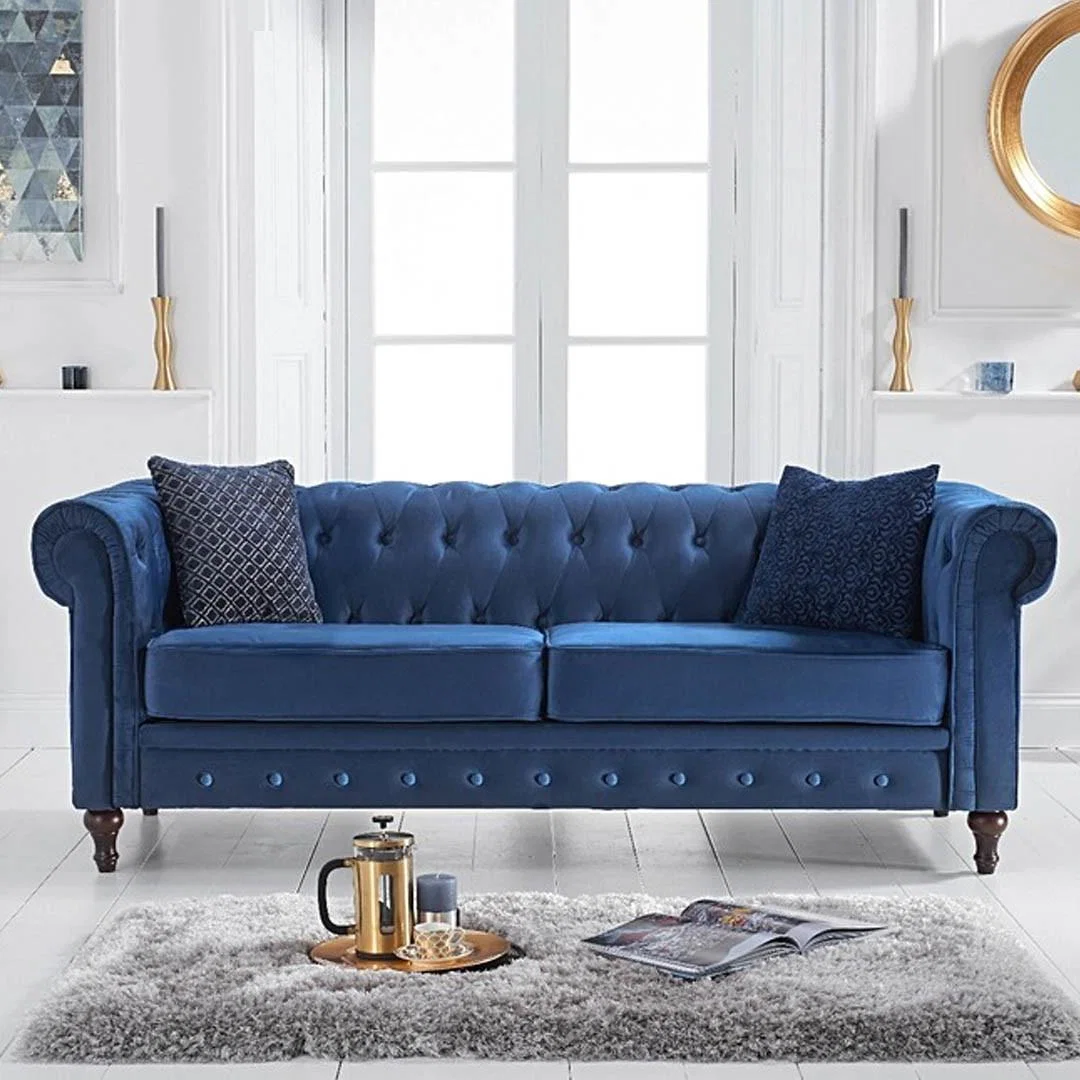 Calama Blue Velvet 3 Seater Sofa – image 1