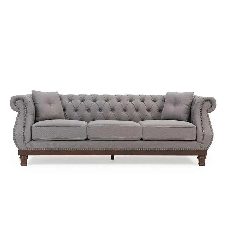 Ex-display Henbury Chesterfield Grey Linen 3 Seater Sofa – image 2