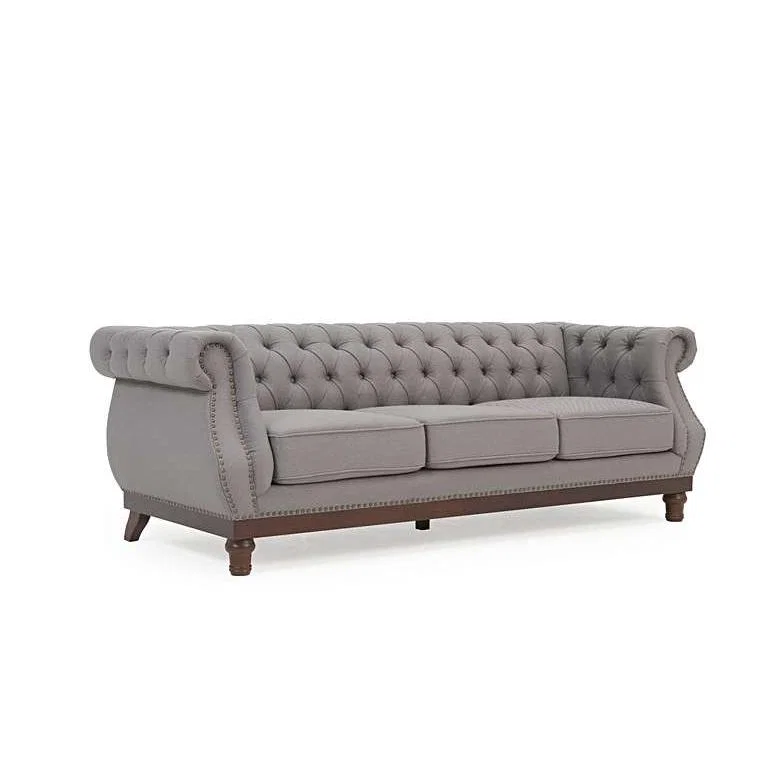 Ex-display Henbury Chesterfield Grey Linen 3 Seater Sofa – image 3