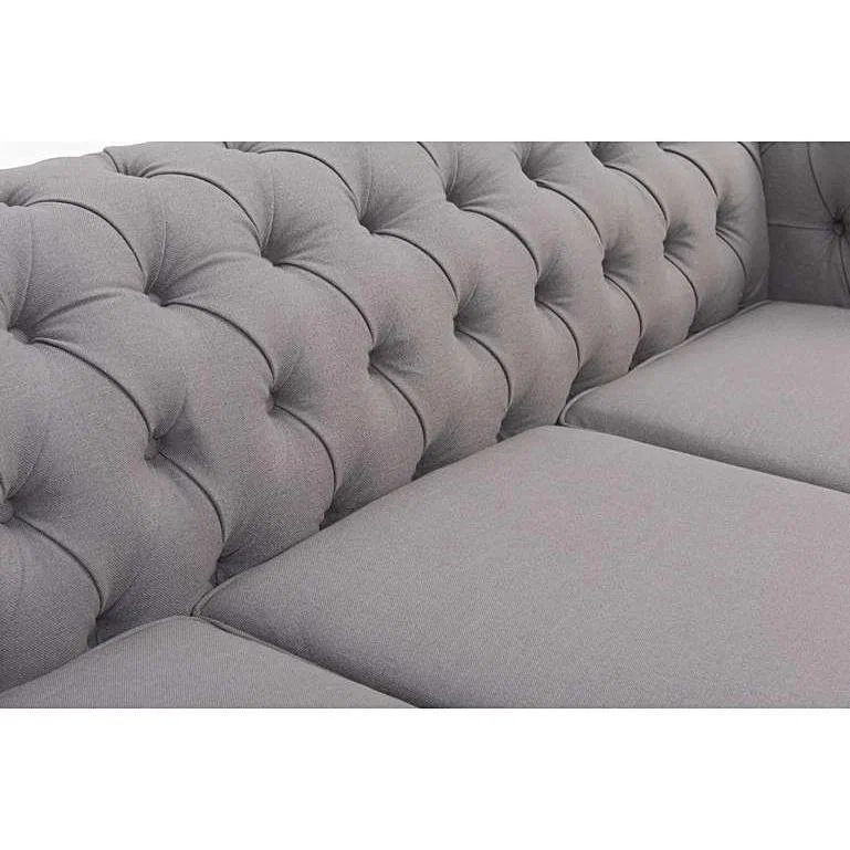 Ex-display Henbury Chesterfield Grey Linen 3 Seater Sofa – image 6