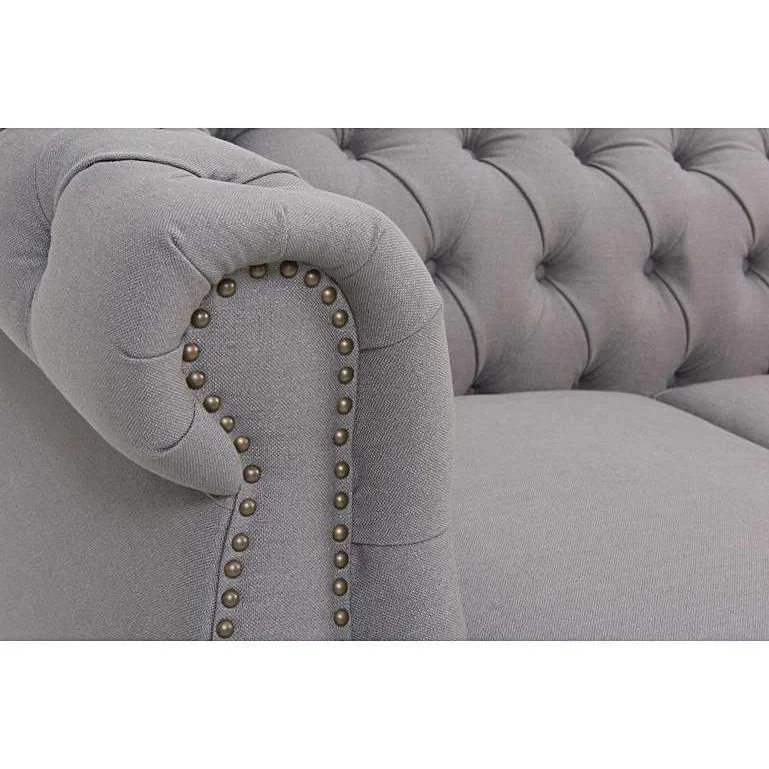Ex-display Henbury Chesterfield Grey Linen 3 Seater Sofa – image 7