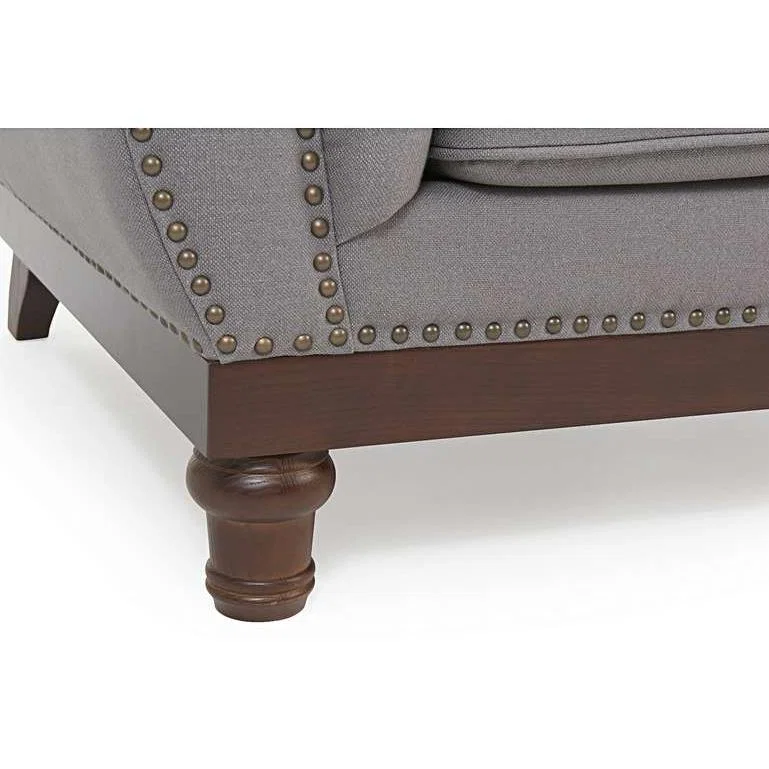 Ex-display Henbury Chesterfield Grey Linen 3 Seater Sofa – image 8