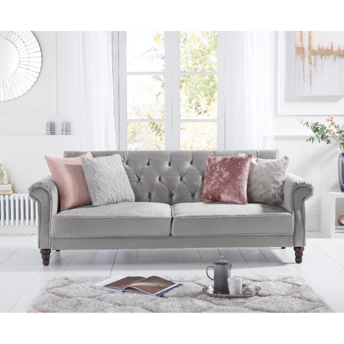 Orlando Grey Velvet 3 Seater Fold Down Sofa Bed – image 2