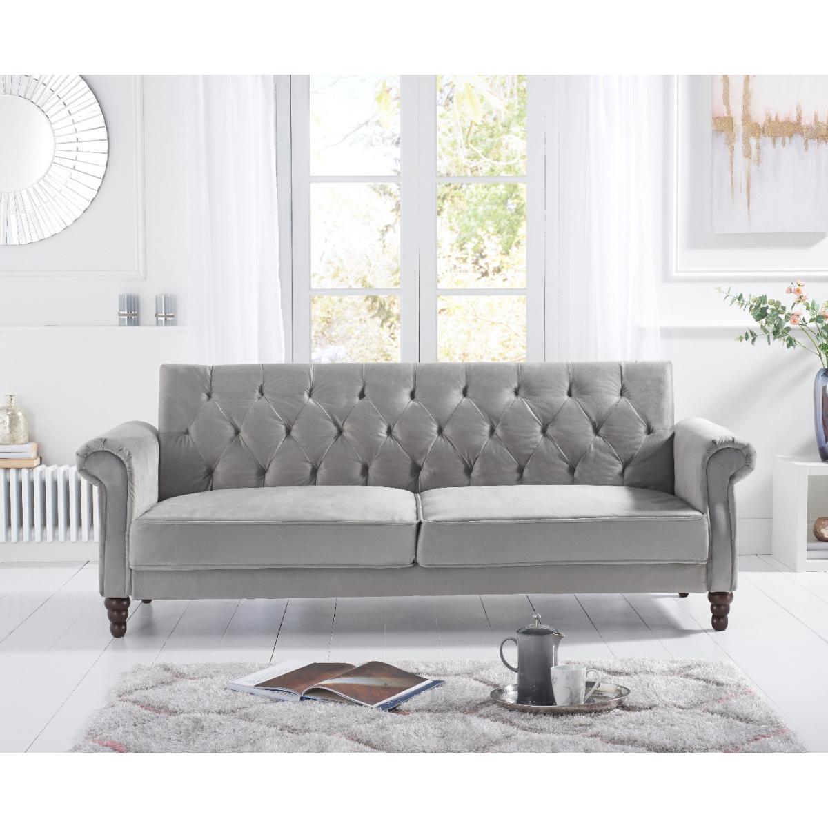 Orlando Grey Velvet 3 Seater Fold Down Sofa Bed – image 3