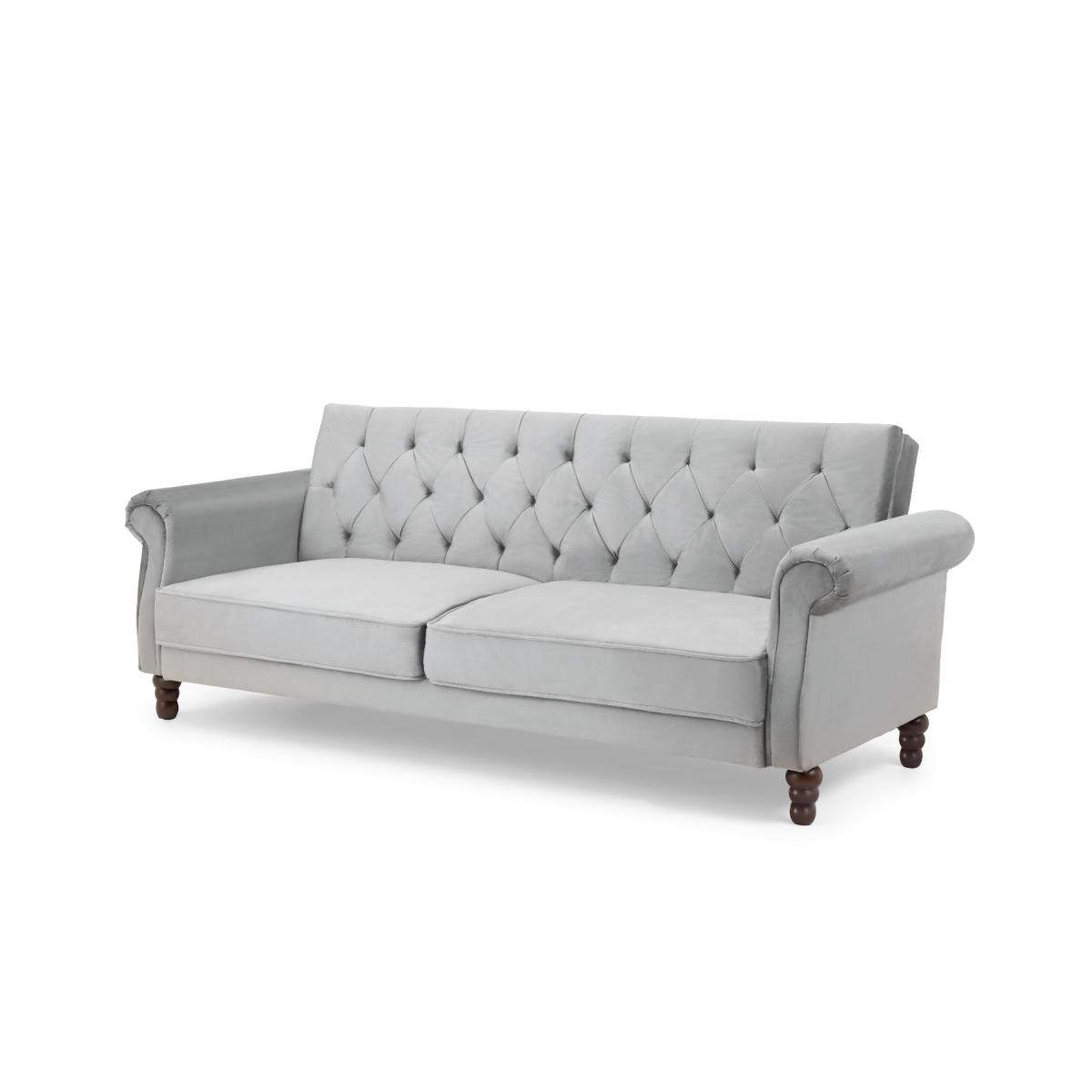 Orlando Grey Velvet 3 Seater Fold Down Sofa Bed – image 7
