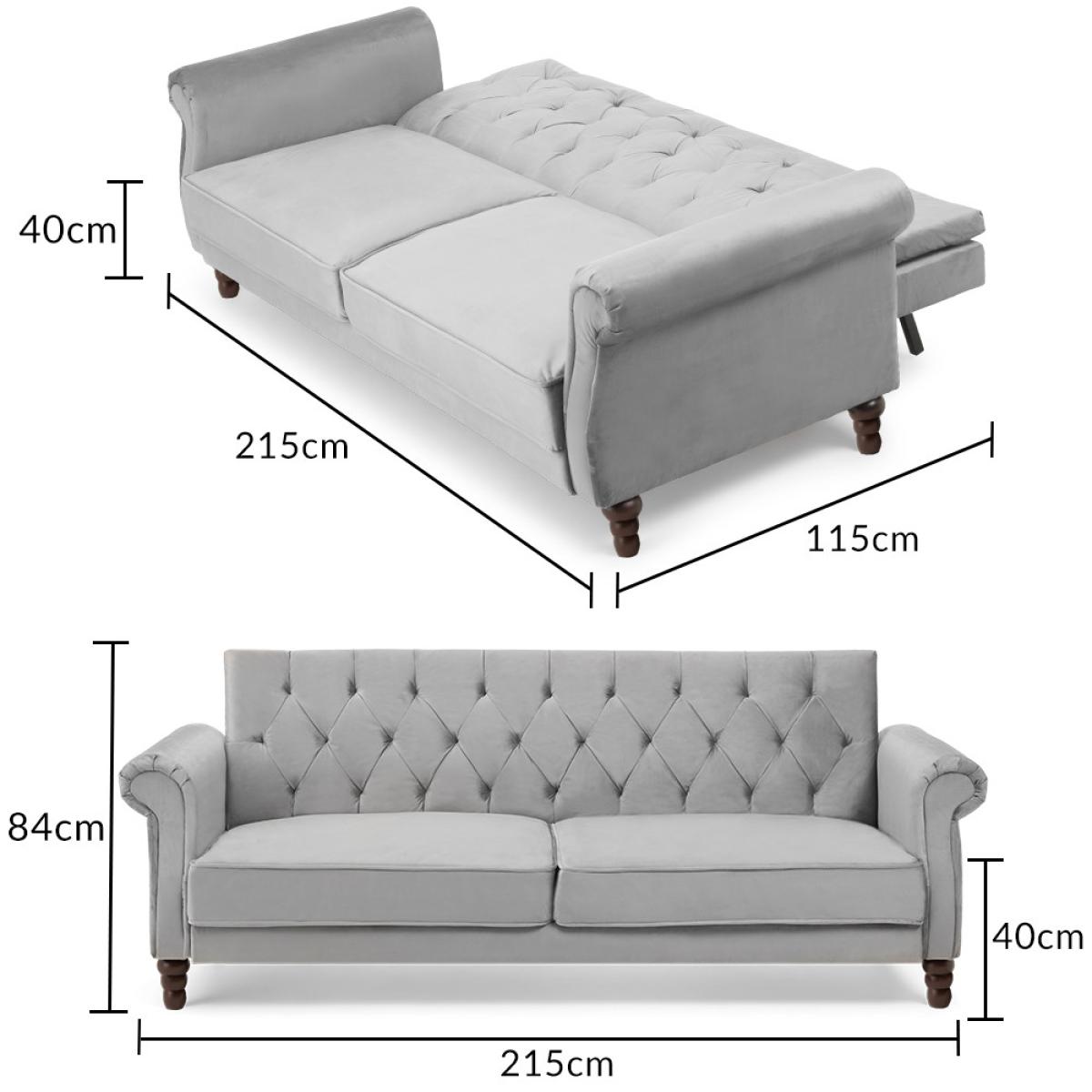 Orlando Grey Velvet 3 Seater Fold Down Sofa Bed – image 10