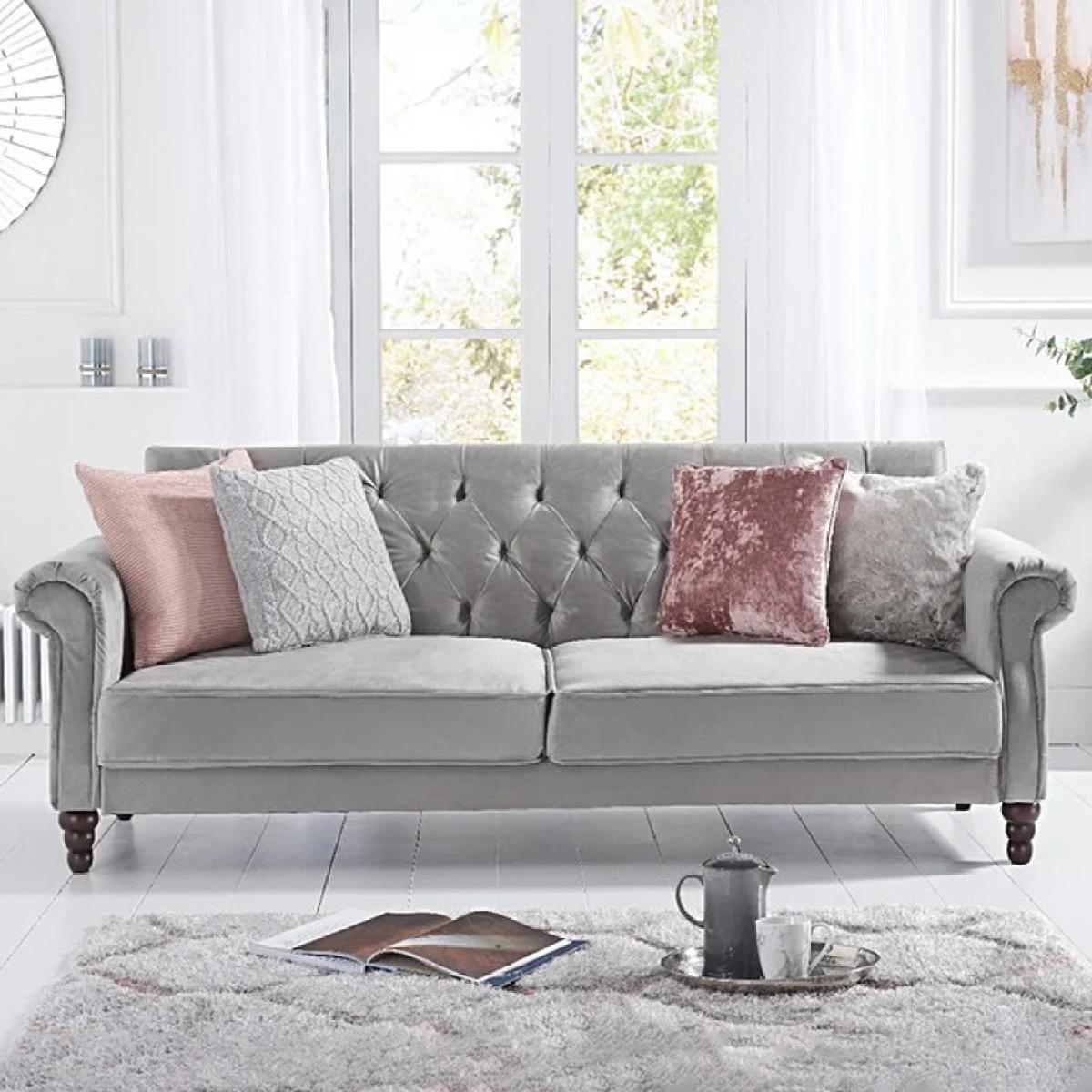 Orlando Grey Velvet 3 Seater Fold Down Sofa Bed – image 1