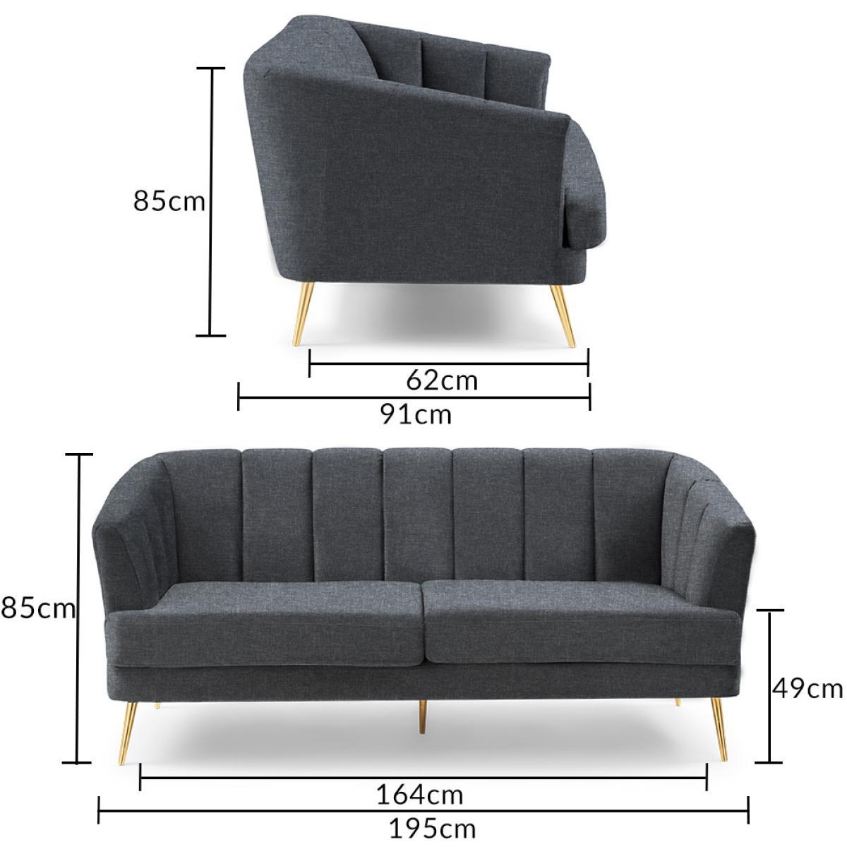 Lulu 3 Seater Sofa in Grey Linen with Gold Legs – image 11