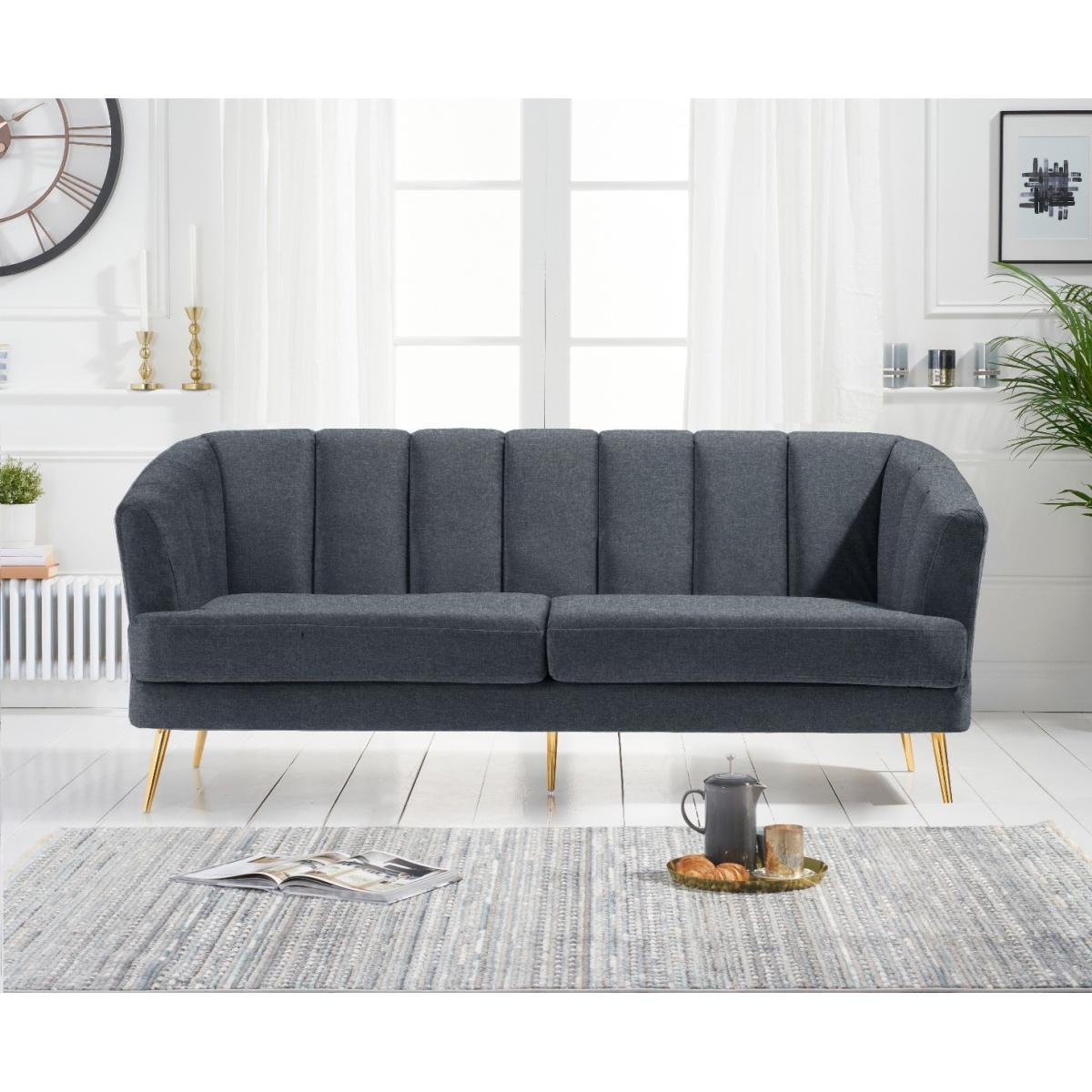 Lulu 3 Seater Sofa in Grey Linen with Gold Legs – image 3