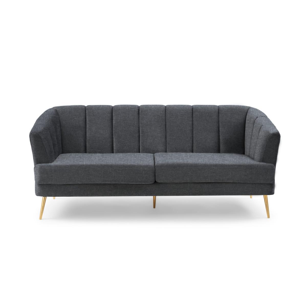 Lulu 3 Seater Sofa in Grey Linen with Gold Legs – image 4