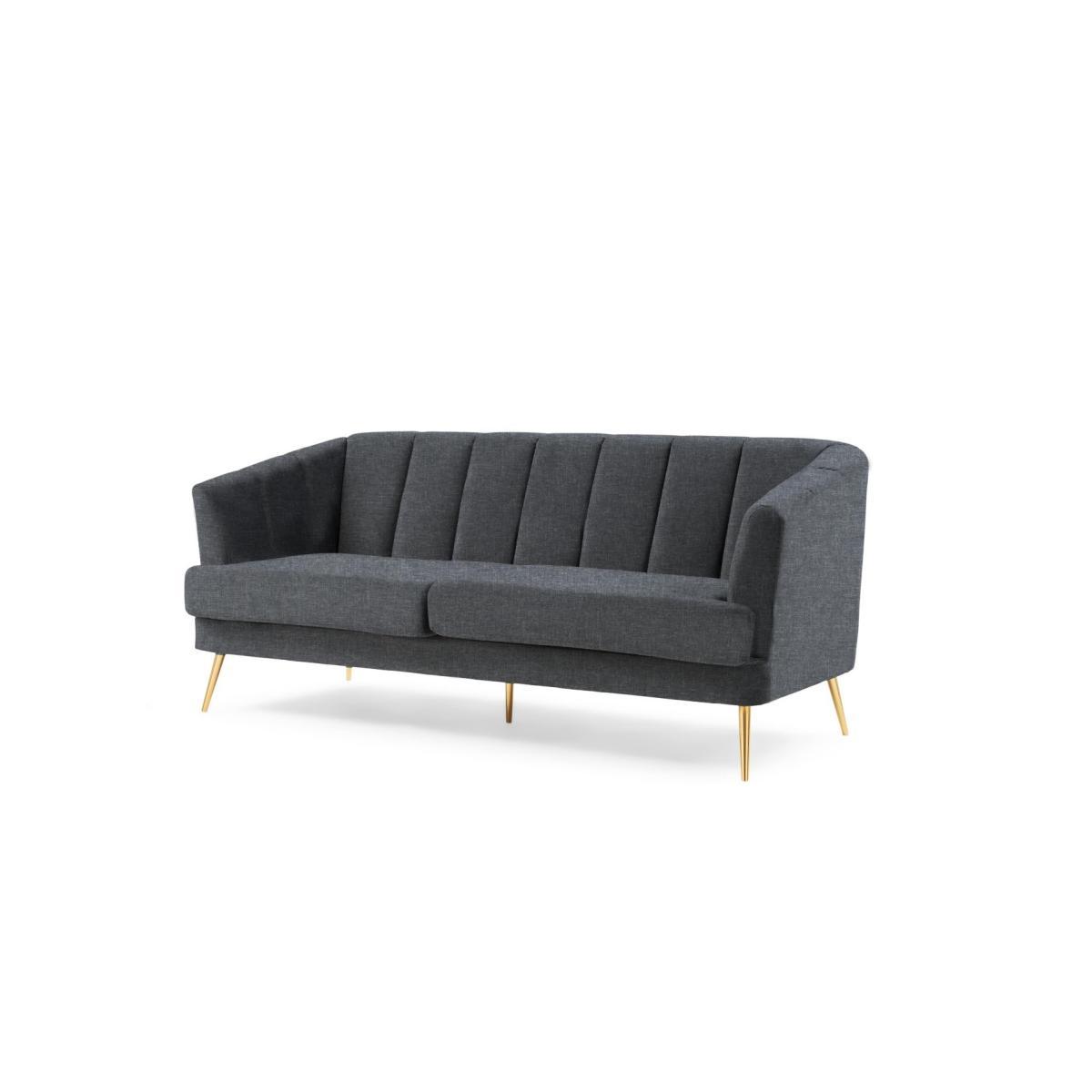 Lulu 3 Seater Sofa in Grey Linen with Gold Legs – image 5