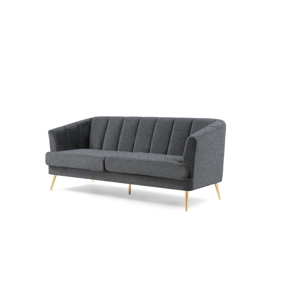 Lulu 3 Seater Sofa in Grey Linen with Gold Legs – image 6
