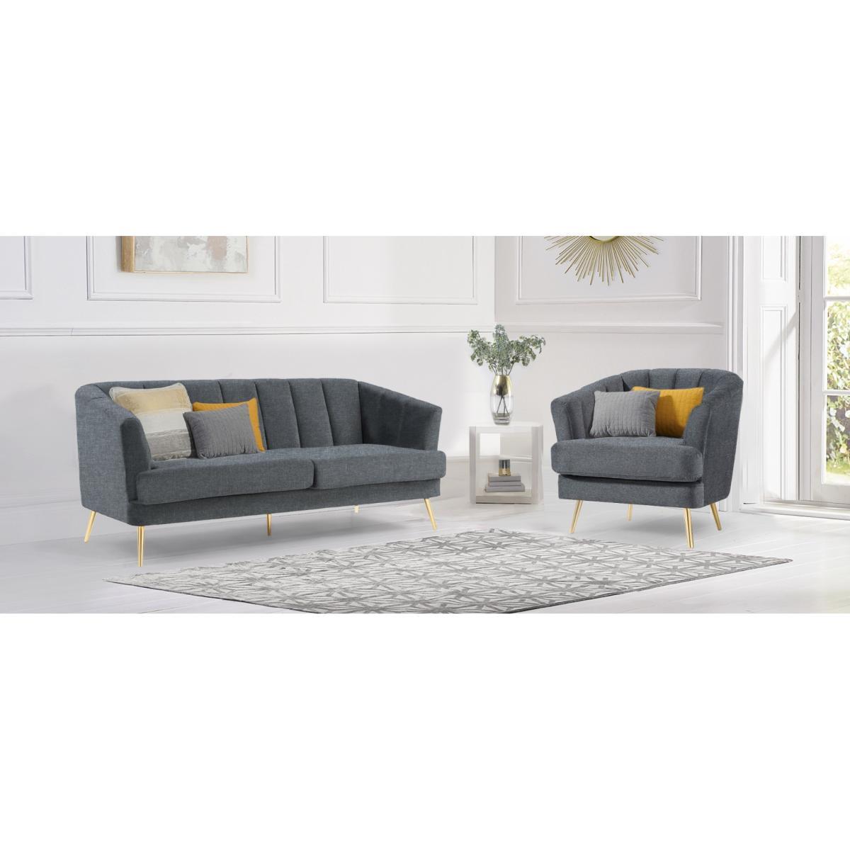 Lulu 3 Seater Sofa in Grey Linen with Gold Legs – image 10