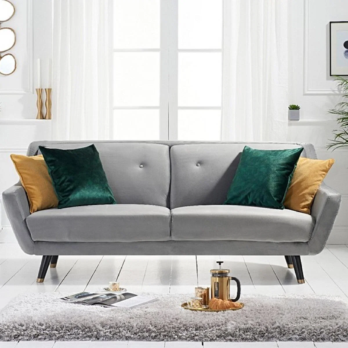 Lance 3 Seater Sofa in Grey Velvet