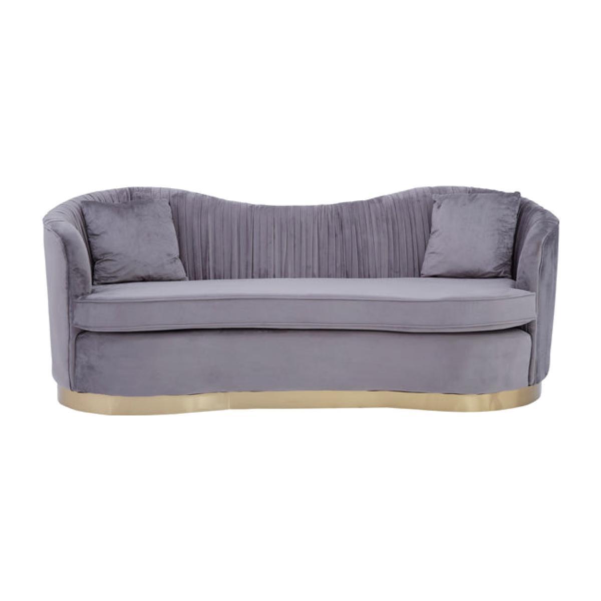 Olivia's Fleur 3 Seater Sofa Gold Metal Base Velvet Grey – image 1