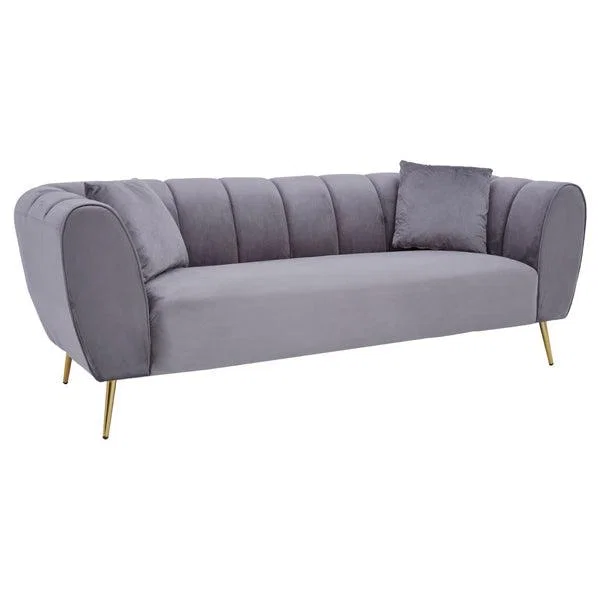 Olivia's Flora 3 Seater Sofa in Grey Velvet with Gold Metal Legs – image 2