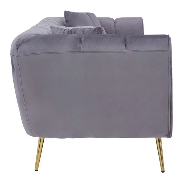 Olivia's Flora 3 Seater Sofa in Grey Velvet with Gold Metal Legs – image 3