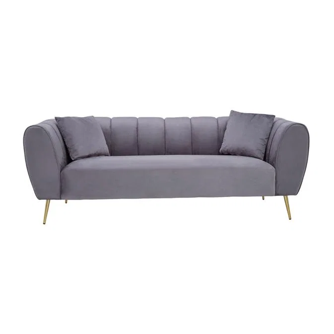 Olivia's Flora 3 Seater Sofa in Grey Velvet with Gold Metal Legs – image 1