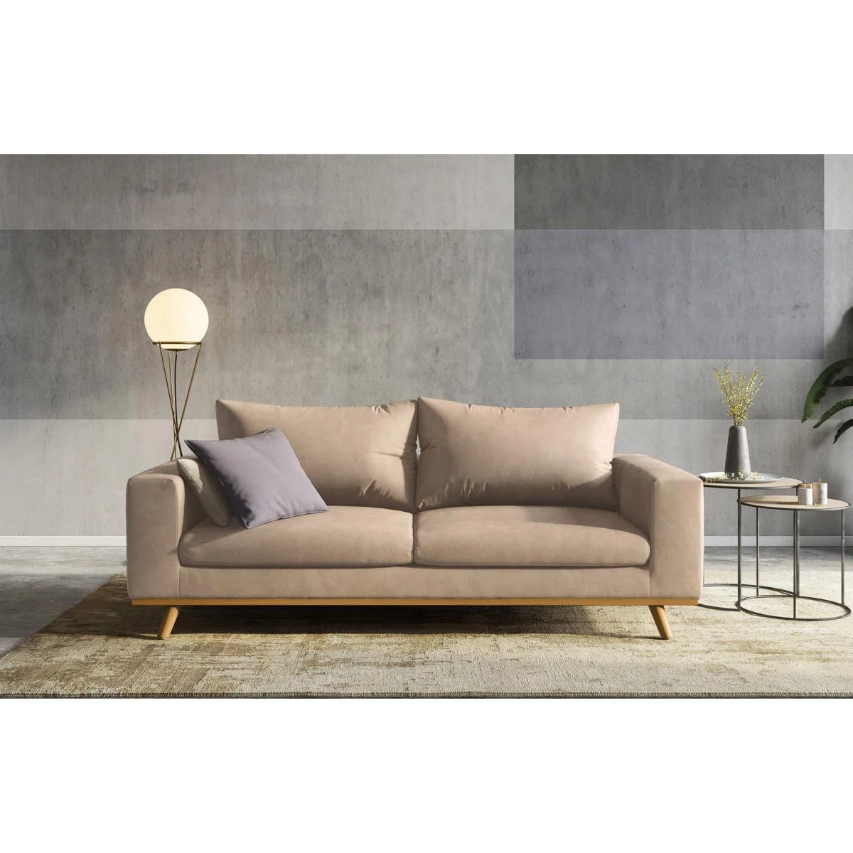 Olivia – 3 Seater Sofa - Beige Velvet – image 1