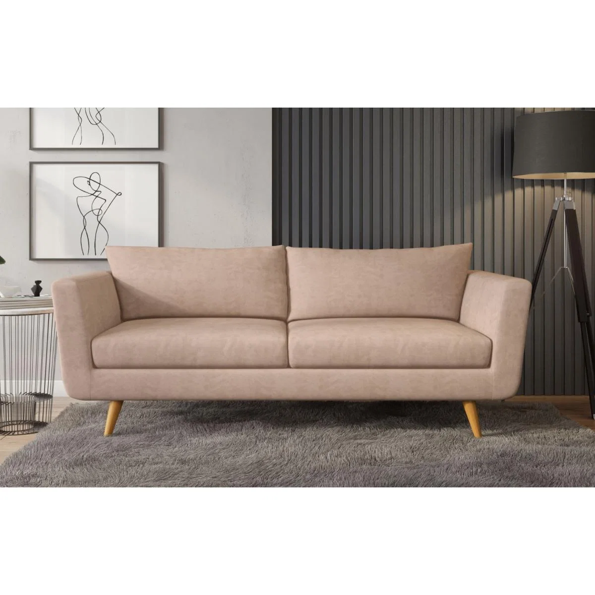 Mabel - 3 Seater Sofa - Beige Velvet – image 1