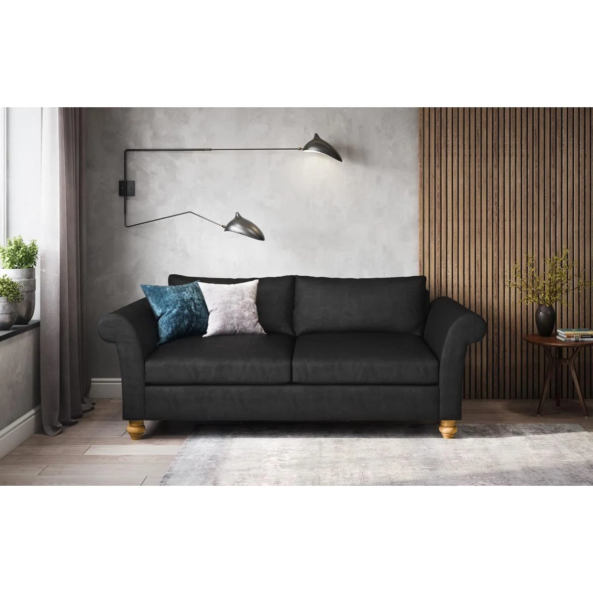 Victoria - 3 Seater Sofa - Black Velvet – image 1