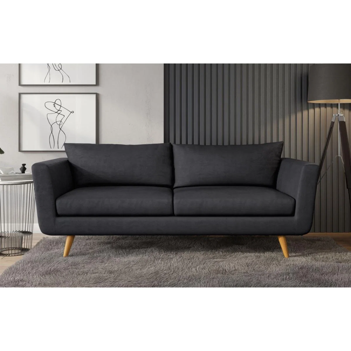 Mabel - 3 Seater Sofa - Black Velvet – image 1
