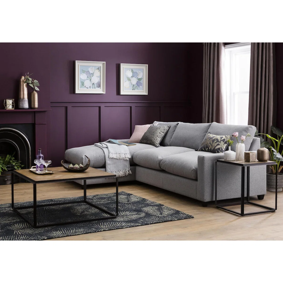 Mimi Left Hand Chaise Ottoman Sofa in Silver Weave – image 3