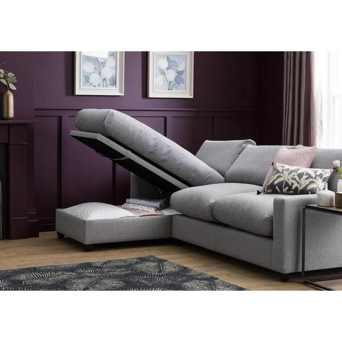 Mimi Left Hand Chaise Ottoman Sofa in Silver Weave – image 4