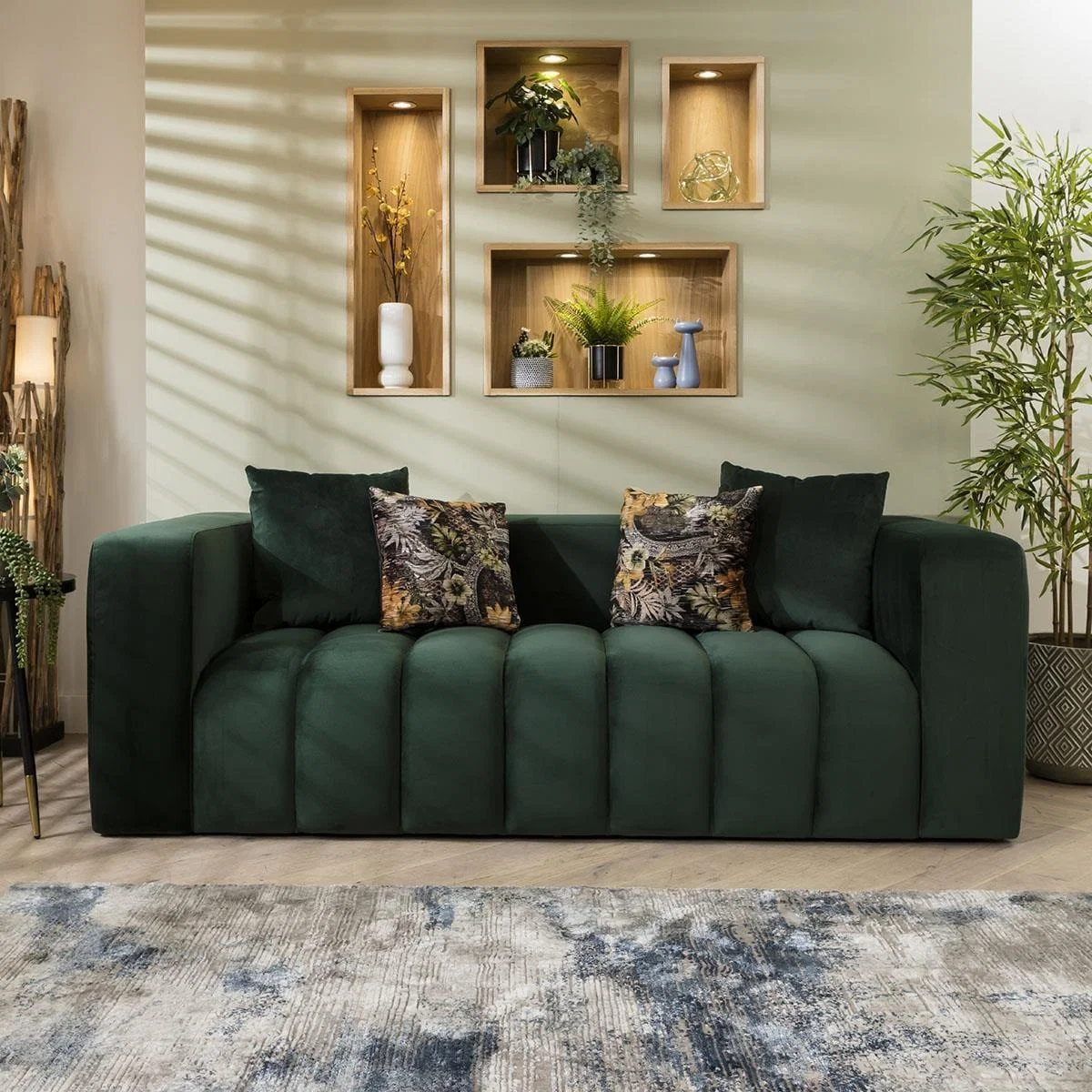 Modern 3 Seater Sofa Green Velvet Fabric Designer Three Seat Settee Couch – image 2