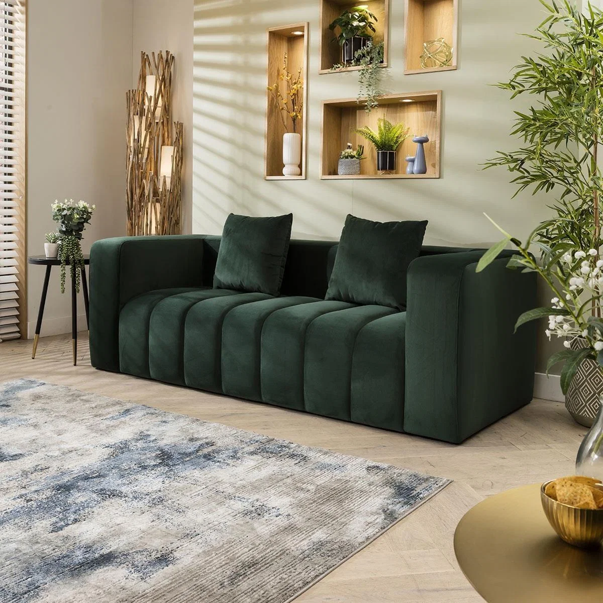 Modern 3 Seater Sofa Green Velvet Fabric Designer Three Seat Settee Couch – image 3