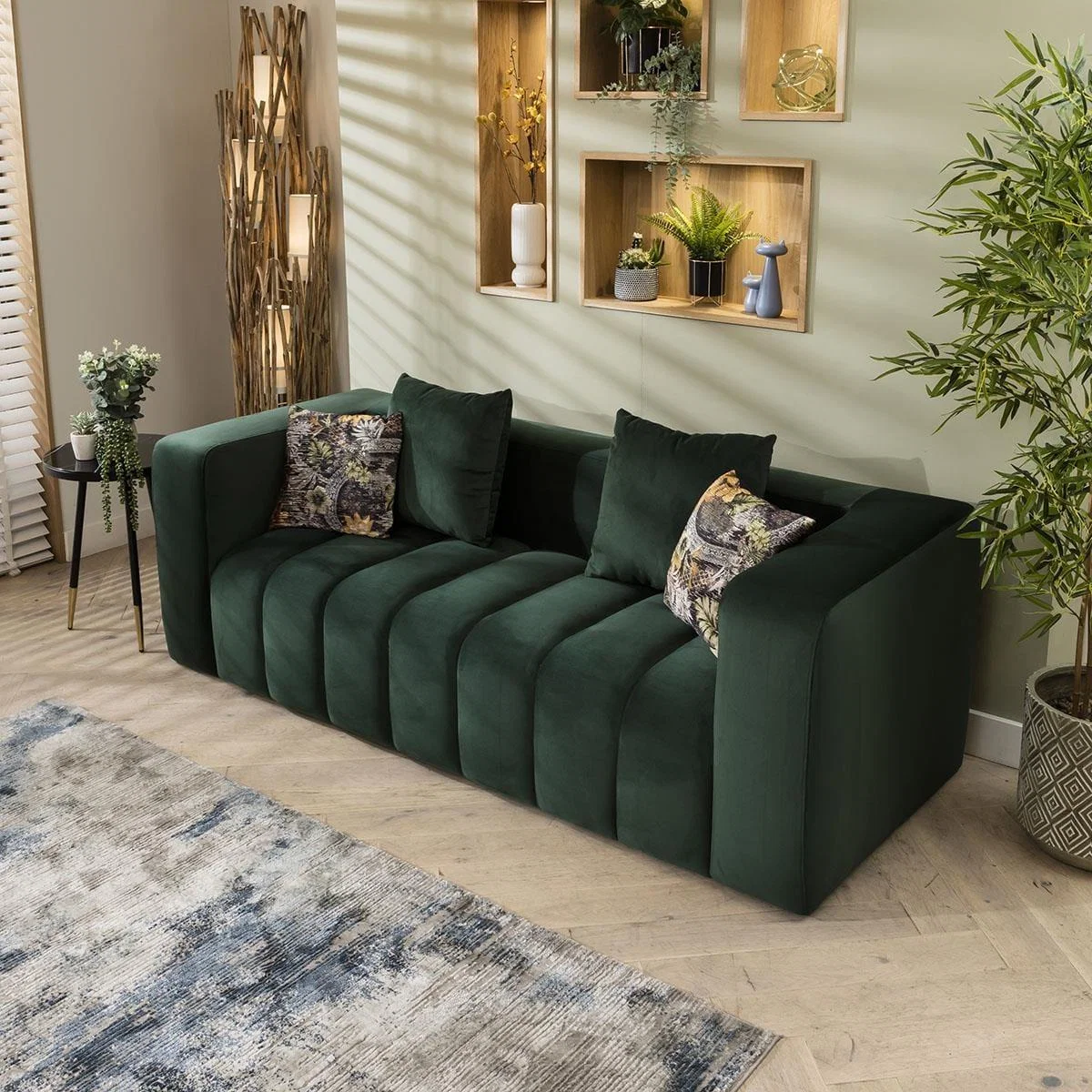 Modern 3 Seater Sofa Green Velvet Fabric Designer Three Seat Settee Couch – image 4