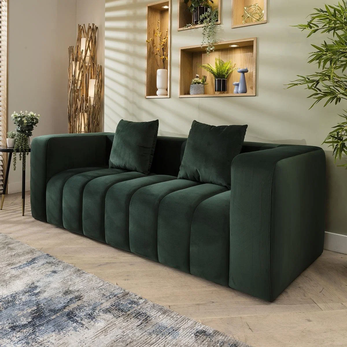 Modern 3 Seater Sofa Green Velvet Fabric Designer Three Seat Settee Couch – image 5