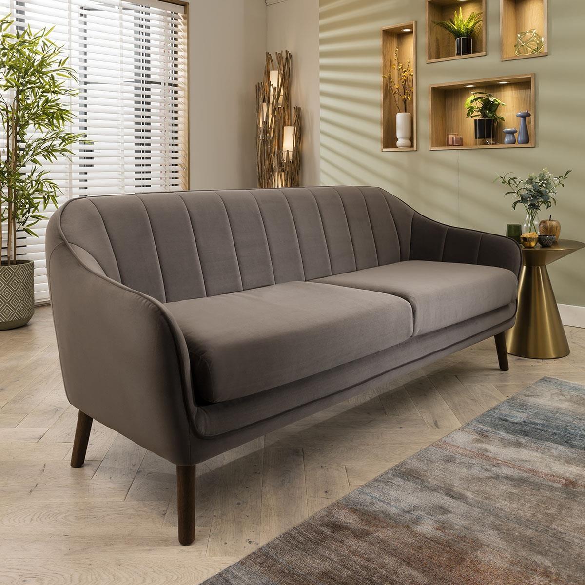 Quatropi 3 Seater Sofa Dark Grey Velvet Fabric Three Seat Designer Sofa – image 2