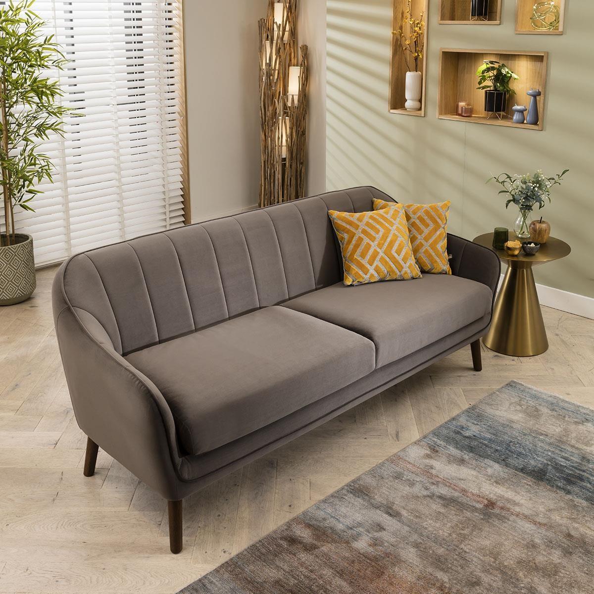 Quatropi 3 Seater Sofa Dark Grey Velvet Fabric Three Seat Designer Sofa – image 4