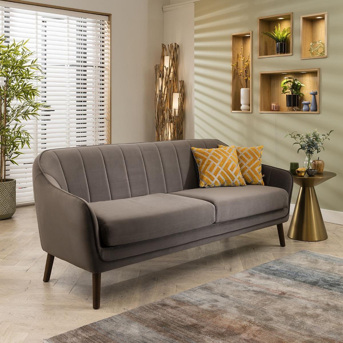 Quatropi 3 Seater Sofa Dark Grey Velvet Fabric Three Seat Designer Sofa – image 5