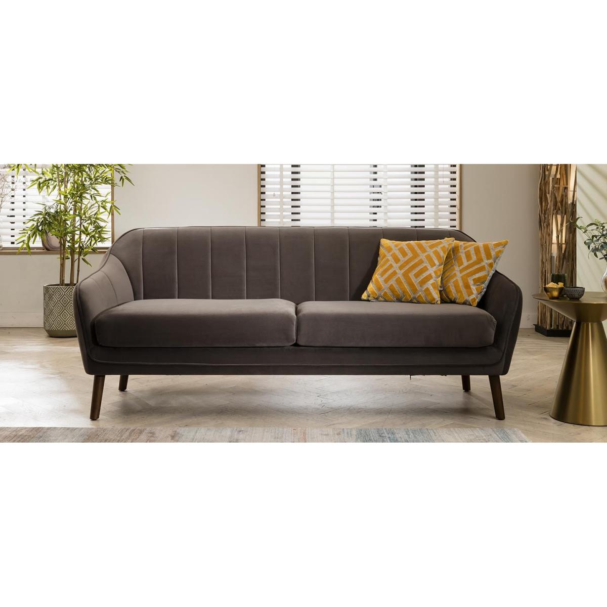 Quatropi 3 Seater Sofa Dark Grey Velvet Fabric Three Seat Designer Sofa – image 8