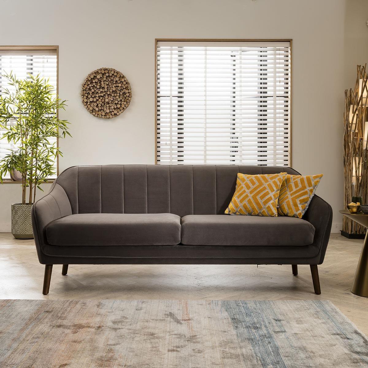 Quatropi 3 Seater Sofa Dark Grey Velvet Fabric Three Seat Designer Sofa – image 1
