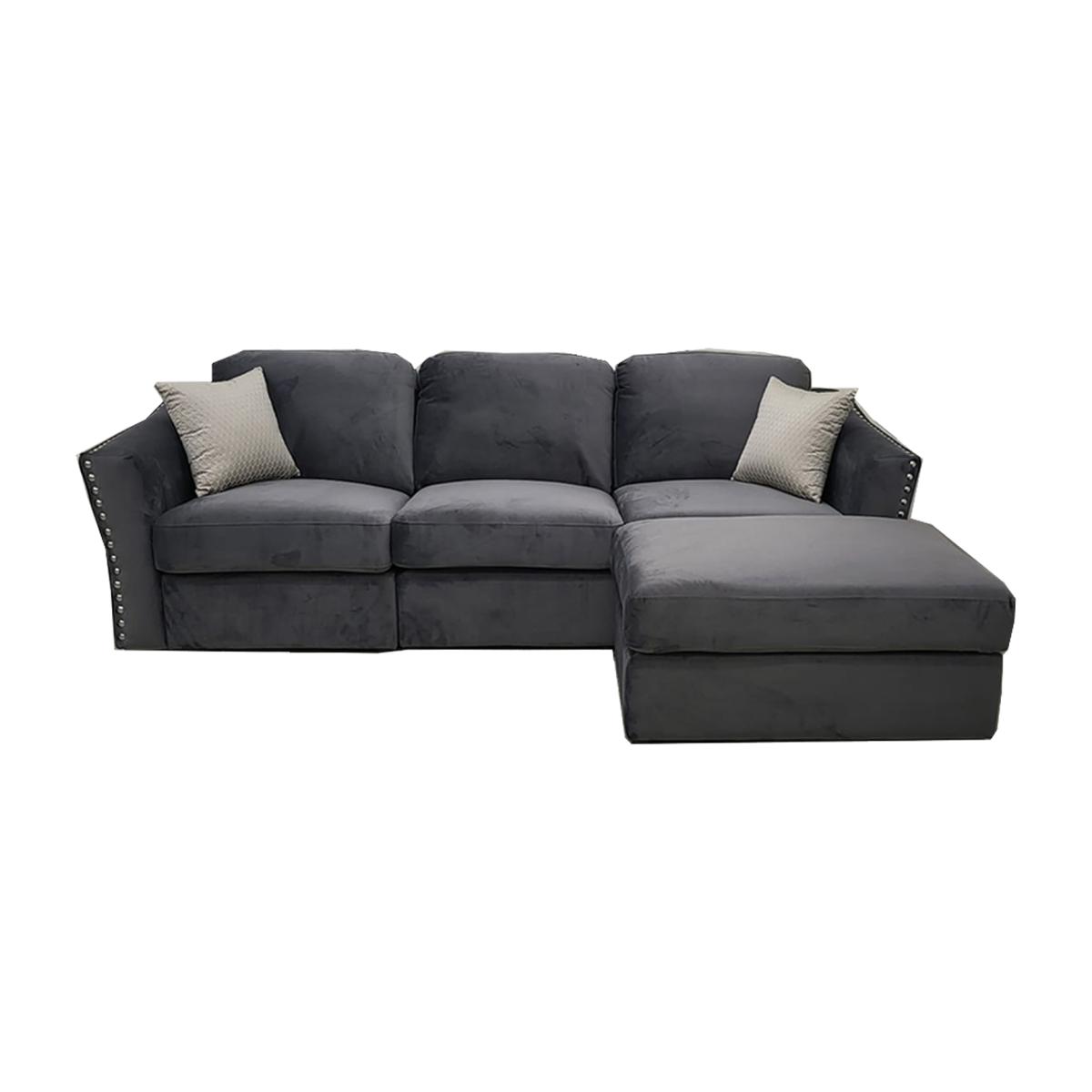 Lindsa Plush 3 Seater Sofa and Footstool - Steel - Steel
